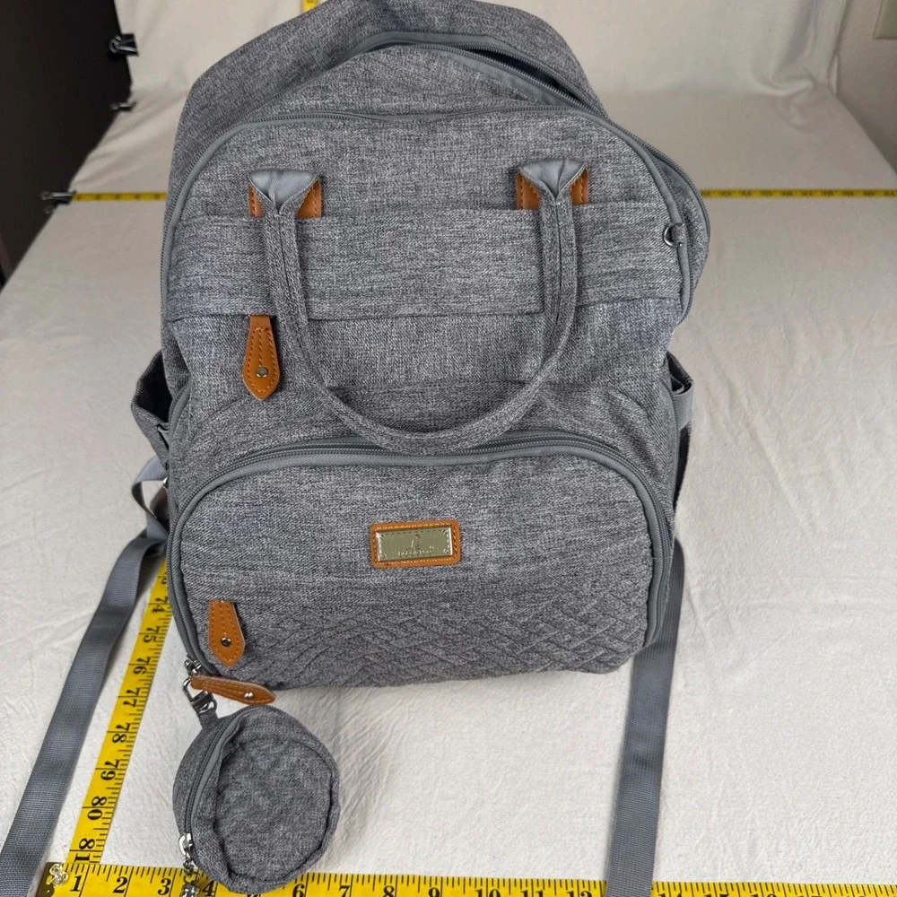 Babble Roo Diaper Bag Backpack Unisex Large Grey Modern Quilted Multi-Pocket